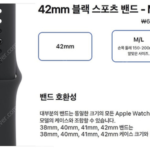 애플 정품 애플워치 42mm 블랙 스포츠 밴드 M/L