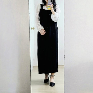박시 일자핏 멜빵 뷔스티에 롱 원피스