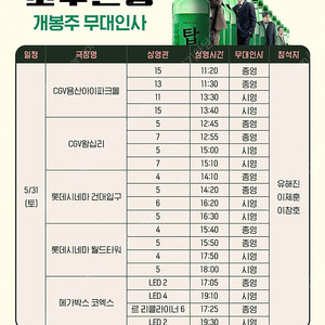 [통로석!!] 5월31일 소주전쟁 무대인사 A열~ 통로석,단석,2연석 이제훈 유해진 이창호 양도