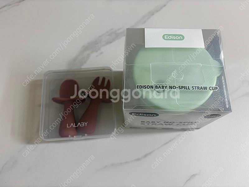 새상품)에디슨 빨대컵+랄라비 자기주도 스푼포크--1