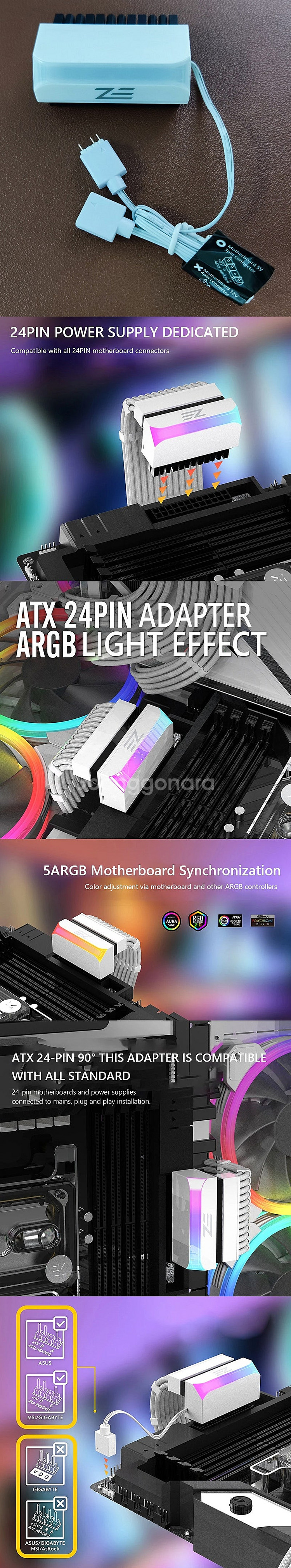 새제품 메인보드 전원24핀 90도 어댑터 ARGB 화이...--0