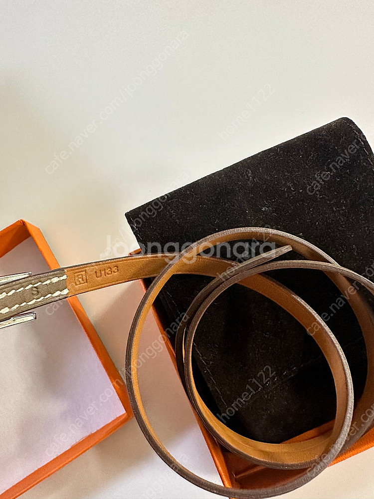 에르메스 은장 에토프 가죽 팔찌--1
