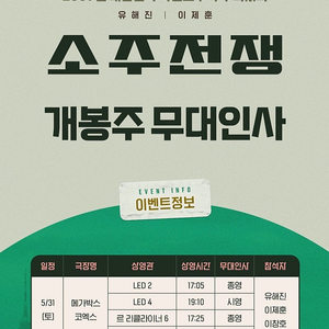 [무대인사] 메가박스 코엑스 <소주전쟁> 5/31(토) 19:30 2연석