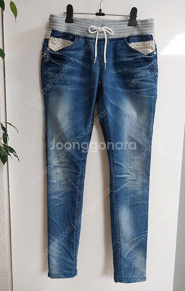 레이스 자수 청바지--0