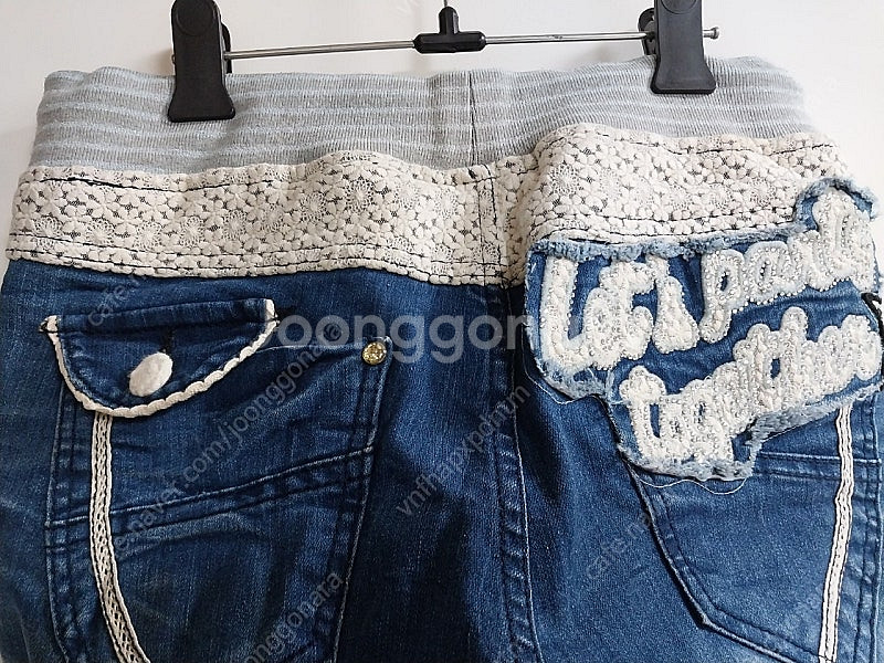 레이스 자수 청바지--3