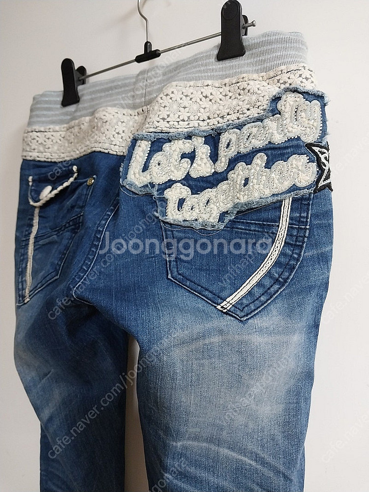 레이스 자수 청바지--4