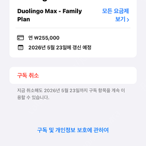 듀오링고 맥스 가족 1년 공유