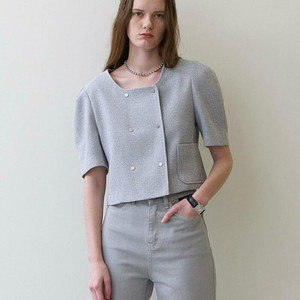 마론에디션 23 Summer_ Sky Blue Double-breasted Tweed Blazer