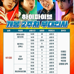 6.3 무대인사 cgv 용산 하이파이브 D열 통로 2인 정가양도