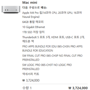 맥미니M4 Pro 최고사양 (SSD만 1TB)