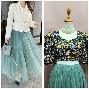 1.민트그린 풍성 이단 샤롱스커트 2.