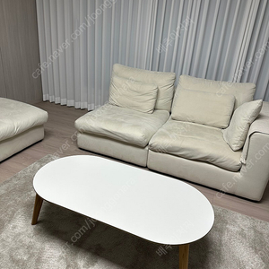 흰색 타원형 자작나무 HPM 오크 원목 소파 테이블 1200 x 600