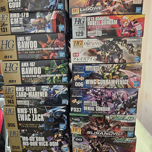 HG 곡그, 자쿠1, 구프 리바이브, 턴에이, 짐2, 바우, 바우 양산형, 자쿠3, 구프 커스텀, 캠퍼, 구스타프 칼, G 아머, 그레이즈 아인, 스사노오, 쓰로네 아인, 징크스,