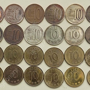 구10원동전 1966년부터 70년 적동화,황동화 포함 2006년 최종까지 38종 사용제 와 신동전 2006년부터2021년까지 15종세트 총54종