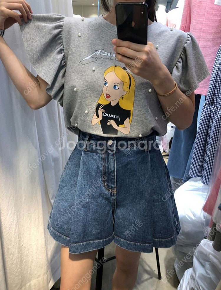 새상품 블루바나나 고퀄 앨리스 진주프릴 세미크롭 반팔티...--1