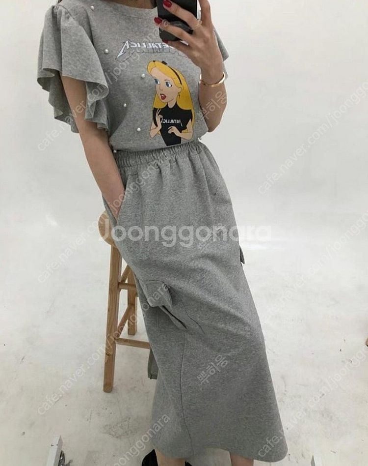 새상품 블루바나나 고퀄 앨리스 진주프릴 세미크롭 반팔티...--3