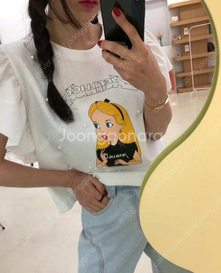 새상품 블루바나나 고퀄 앨리스 진주프릴 세미크롭 반팔티...--5