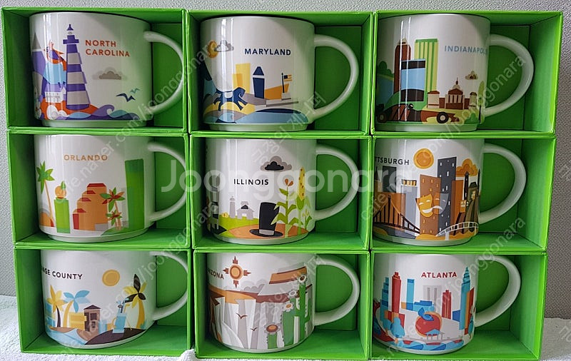 스타벅스 유아히어 미국 노스캐롤라이나 오렌지카운티 메릴랜드 애틀란타 샬롯 오스틴 와이키키 마이애미 시티머그 414m...--0