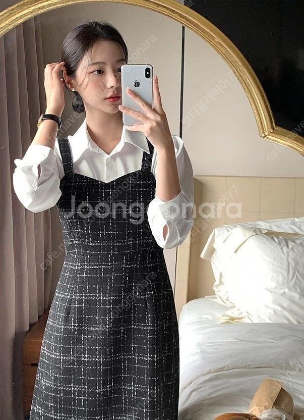 돌잔치 상견례 웨딩 체크 뷔스티에 원피스 L--1