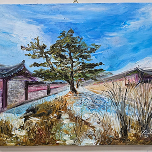 (원화) 6호 캔버스 유화그림 일산 경복궁 후원길 석양 서양화