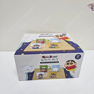 택포27000 짱구는 못말려 머그 도자기 세트 4p 흰둥이 액션가면 캘린더 짱구 철수
