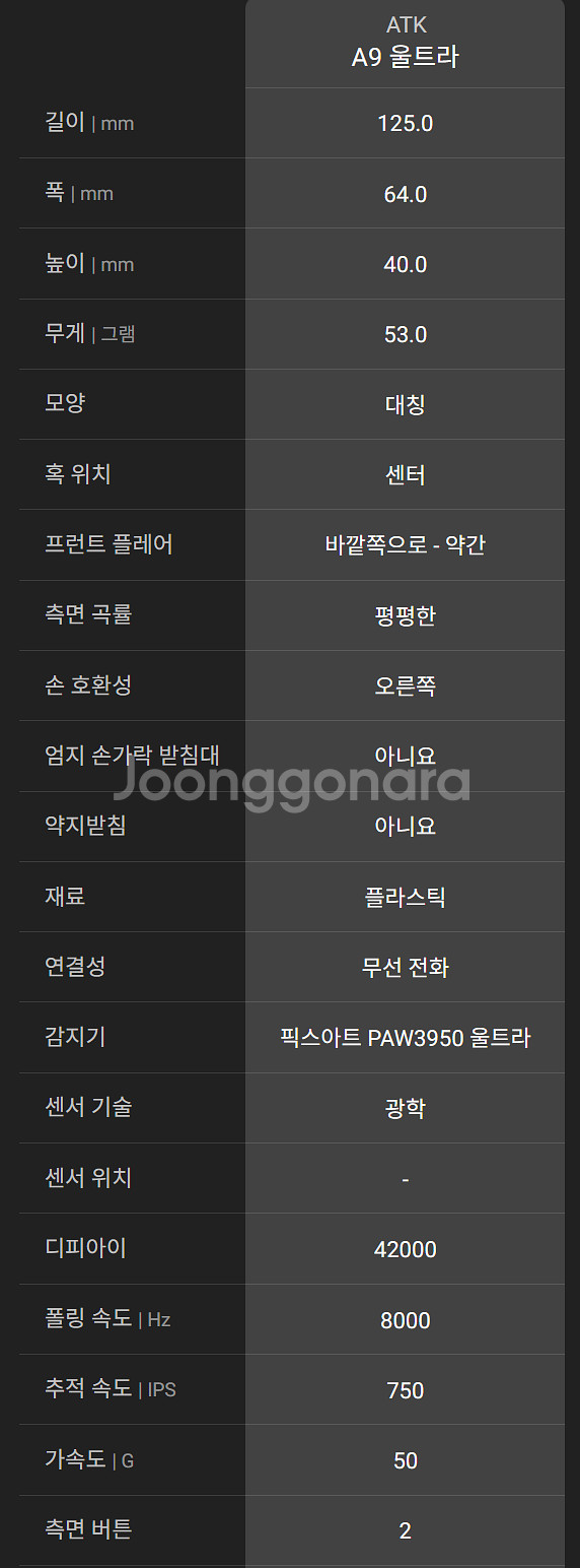 ATK A9 ULTRA 8K 마우스 화이트 판매합니다.--3
