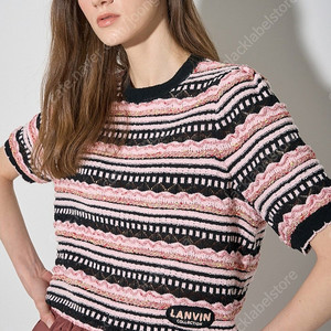 랑방 텍스처 믹스 스트라이프 니트 탑