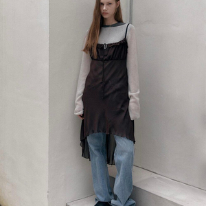 새상품 로우클래식 원피스 S SHEER LAYERED DRESS - BROWN