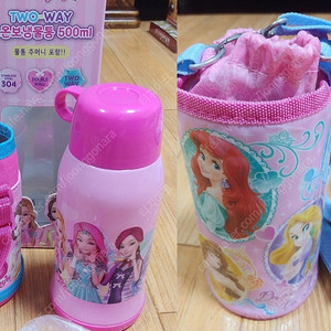 시크릿쥬쥬투웨이 500ml 보온보냉물병 + 디즈니 공주 보냉 물병가방 (일괄 15,000)