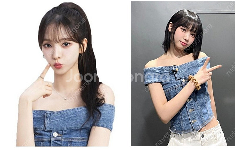 인스턴트펑크 오프숄더 데님 블라우스 - 블루--1
