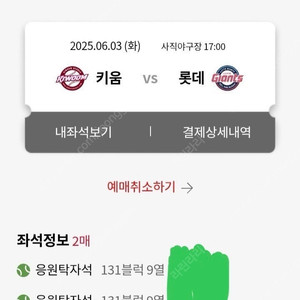 6/3 롯데 vs 키움 응원탁자석 2연석