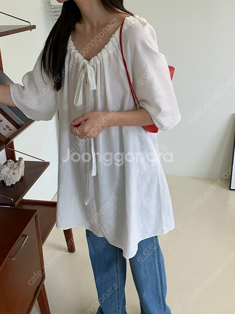 린넨 롱 블라우스 새상품--2