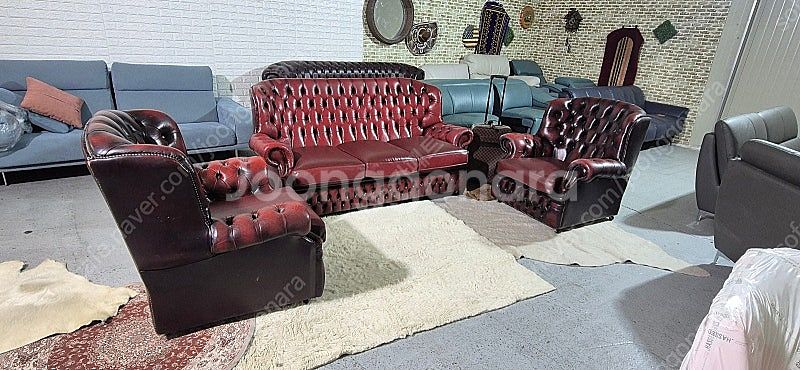 *판매* 영국 체스터필드 최고급 전체 천연가죽 3+1+...--5