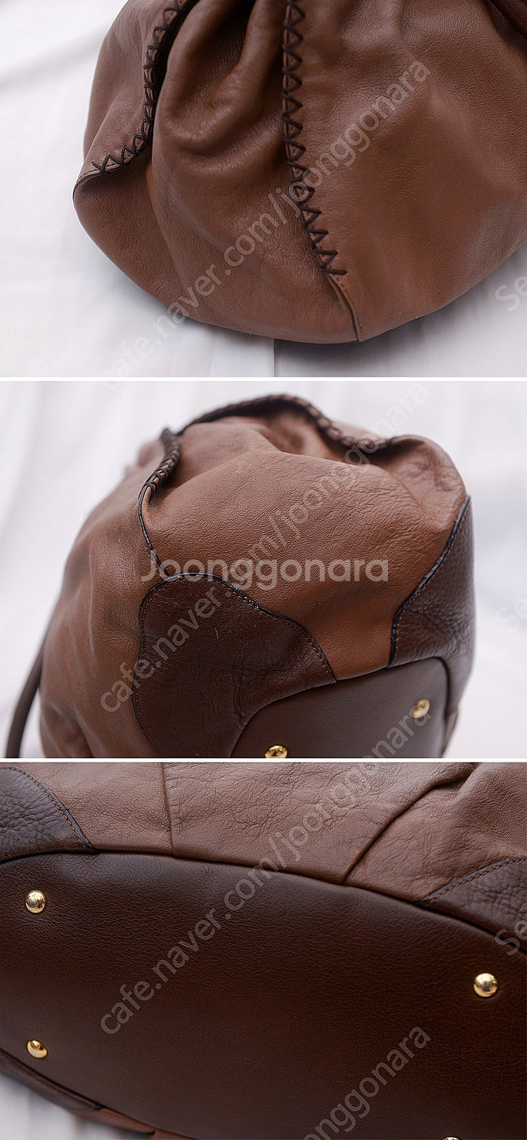 MCM 브라운 카프스킨 셔링 레더 토트백.보스턴백--6