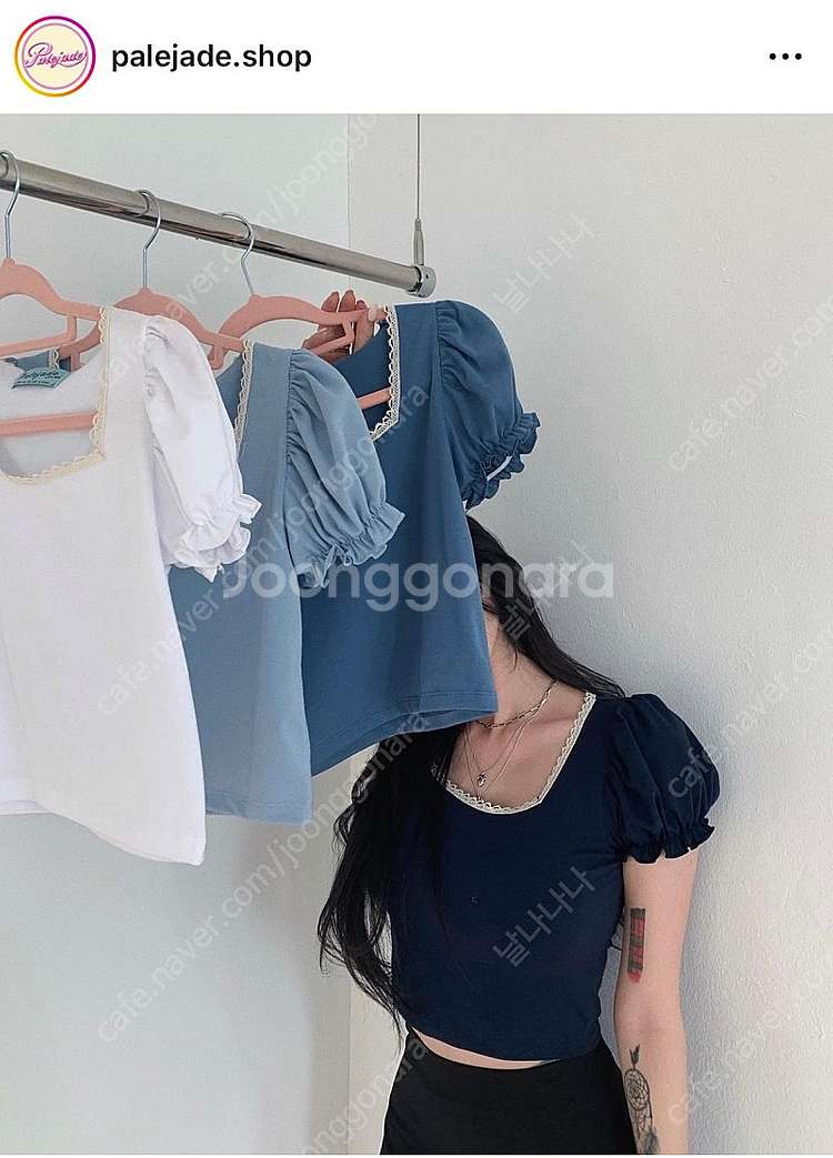 *새상품급* 페일제이드: 레이스 퍼프 반팔 크롭티: 네...--1