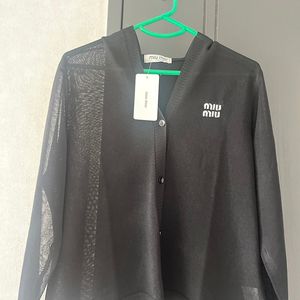 미우 블랙 여름 후드 가디건