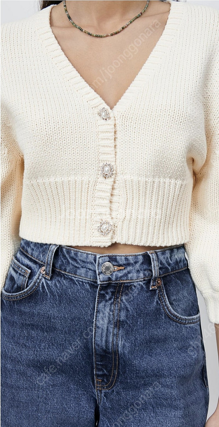 새상품 zara 자라 보석 8부소매 큐빅 단추 가디건 ...--3