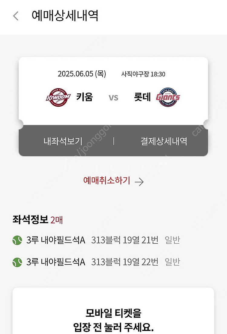 6/5 롯데자이언츠 3루 2연석--1
