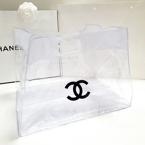 정품)샤넬 투명 가방 pvc토트백 파우치