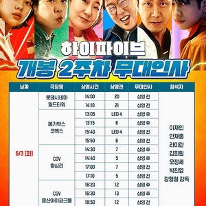 3일 하이파이브 무대인사 cgv 왕십리 14:30 2매 cgv 용산 19:00 2매