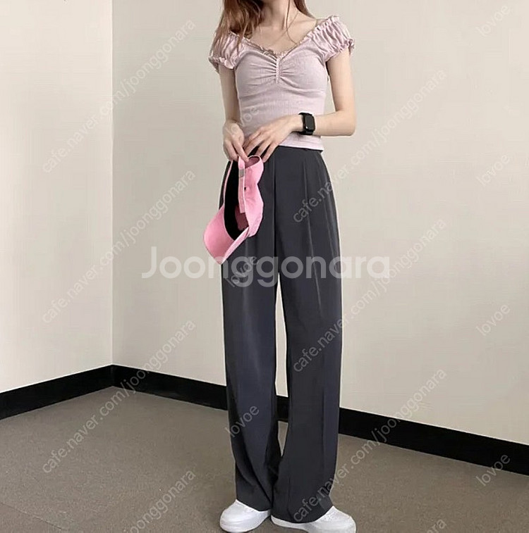 급처)차콜 핀턱 와이드 슬랙스 바지 팬츠 에이블리 지그...--1