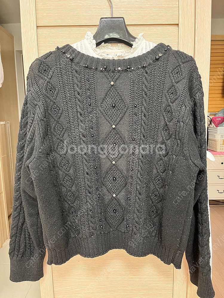 한섬 마인 블랙 비즈 리본 가디건 겸 니트. 타임 랑방...--0