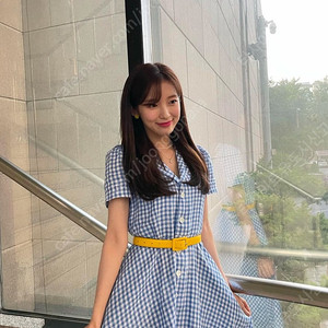 (희귀템) 오마이걸 아린 폴로랄프로렌 깅엄 체크 블루 원피스 여성 반팔 카라 셔츠 드레스