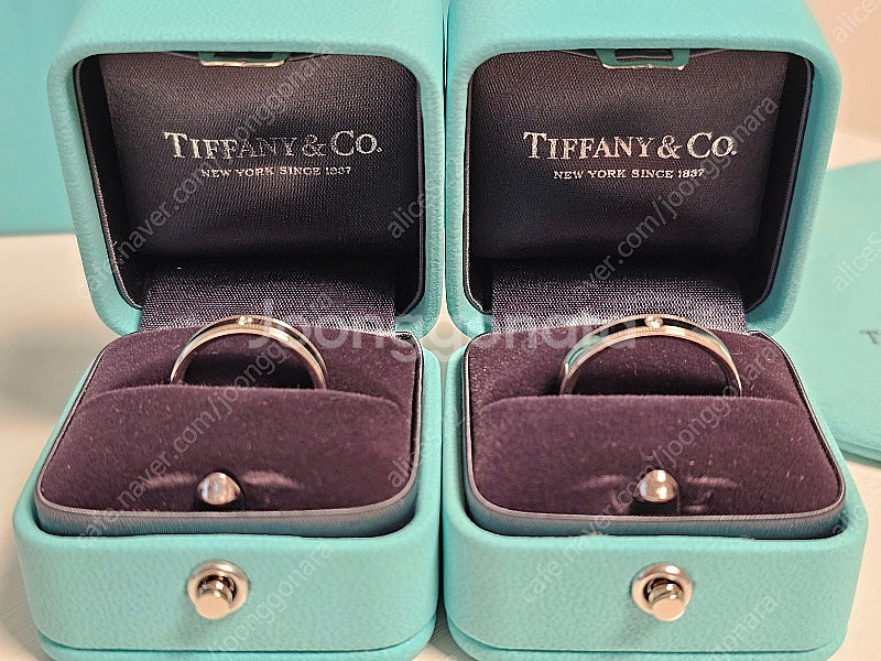 티파니앤코 더블 밀그레인 플래티늄 4mm 반지 2개 사...--2