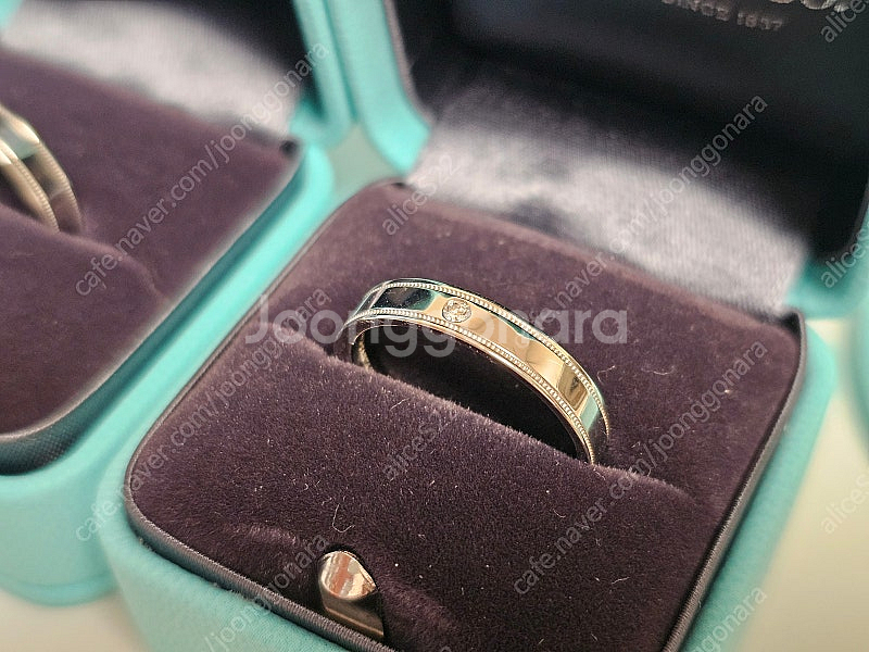 티파니앤코 더블 밀그레인 플래티늄 4mm 반지 2개 사...--4