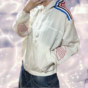 아디다스 신형 우븐 후드 크롭 바람막이 화이트 XS