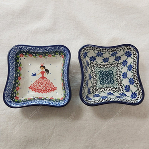 [미사용] 폴란드 아티스티나 굴곡 깊은 사각 찬기 2p(10.5cm) 일괄 판매합니다.