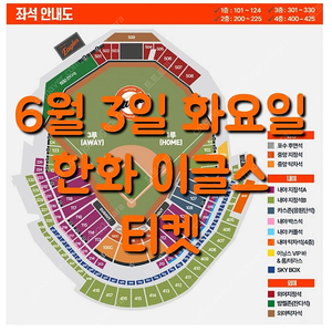 화요일 6월 3일 한화 이글스 kt 위즈 케이티 1루 3루 카스존 응원단석 내야 지정석 중앙 정석 외야 지정석 탁자석 외야석 내야석 내야 야구 티켓 표 홈 원정 응원석 응원 지정석