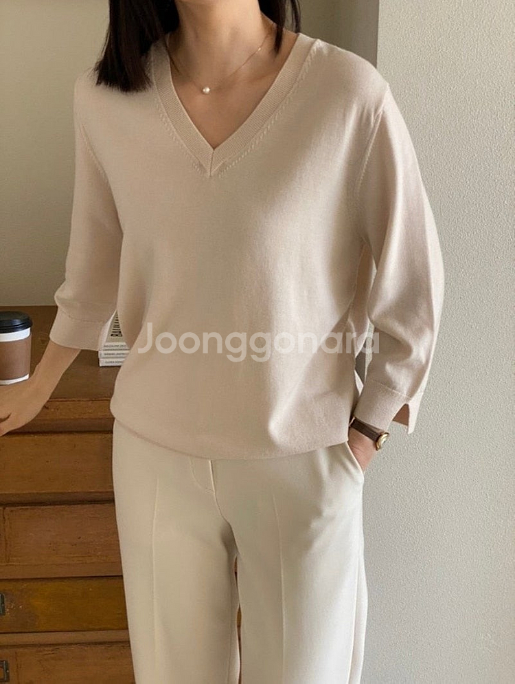 블룸인메이 몬테 브이넥 니트 - 소프트핑크--3