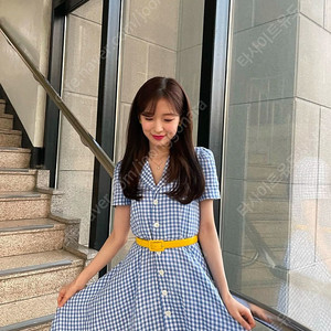 (희귀템) 오마이걸 아린 폴로랄프로렌 깅엄 체크 블루 원피스 여성 반팔 카라 셔츠 드레스